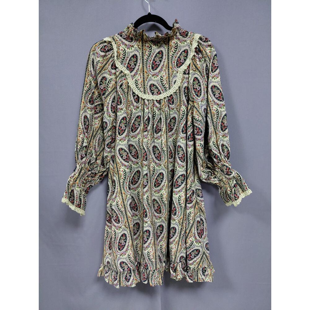 byTiMo Multicolor Collared Mini Ruffle Lace Trim Dress Women Size S - Picture 3 of 11